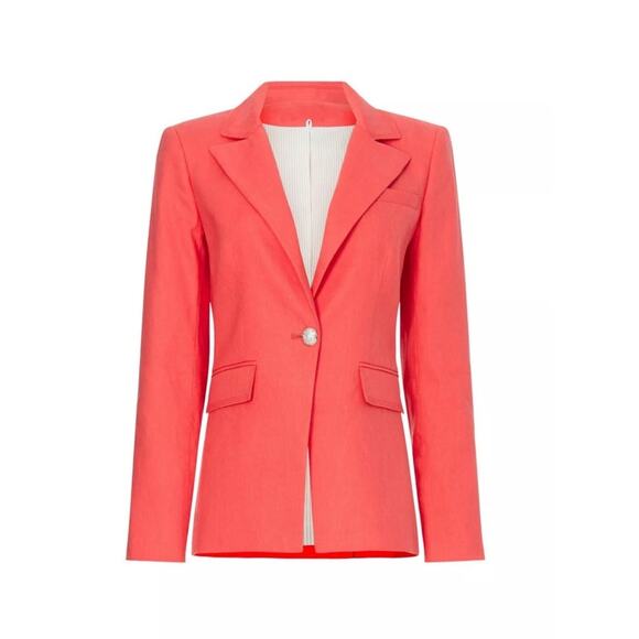 VERONICA BEARD Melon Red Linen Blend Sedgwick Dicky Jacket Blazer Size 2 - Picture 3 of 16